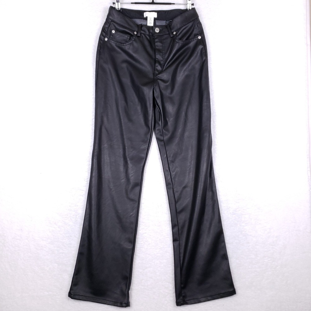 H&M Faux Leather Pants Black Size 8 Straight Leg Five Pocket‎ Rocker Chic Y2K